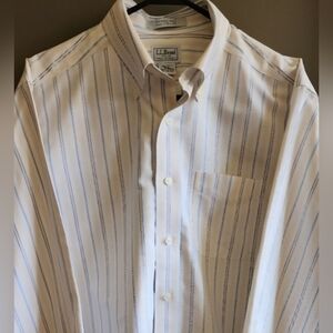 L.L. Bean Men's Dress Shirt Blue & Yellow Striped Long Sleeve Button-Down Size L